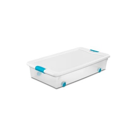 Storage Tote W/ Lid, 14 gal, 33-7/8 in L x 18-3/4 in W x 7 in H, Clear, White, Blue, 4 PK